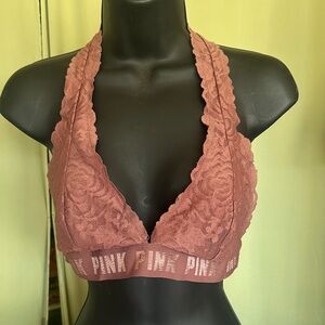 PINK Victoria's Secret Lace Halter Bralette in Dusty Rose Mauve